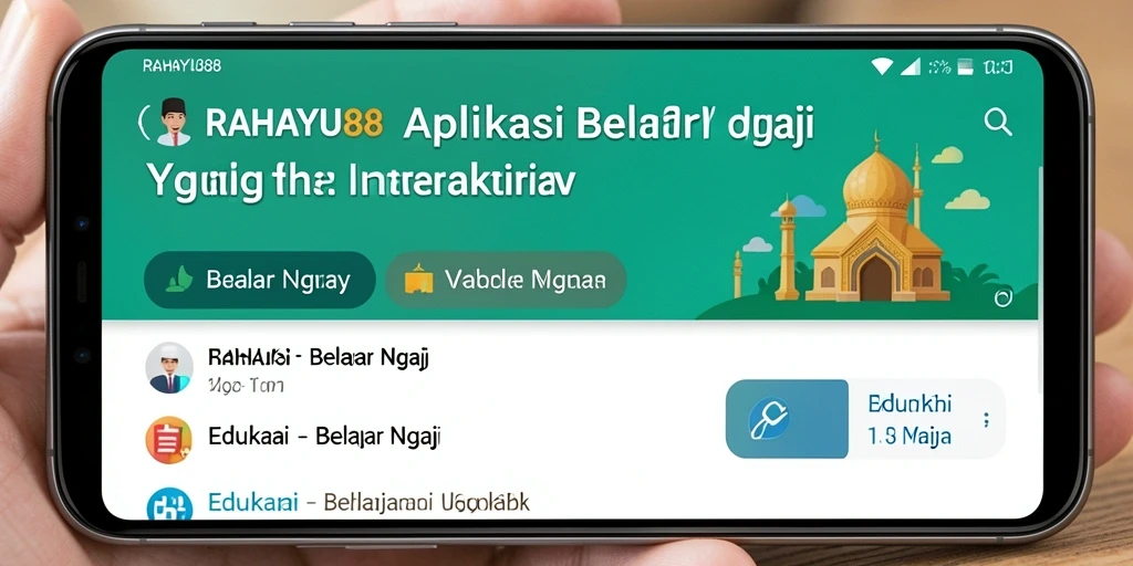 Screenshot aplikasi RAHAYU88 dengan antarmuka belajar ngaji yang interaktif.