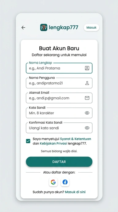 Tampilan halaman daftar lengkap777